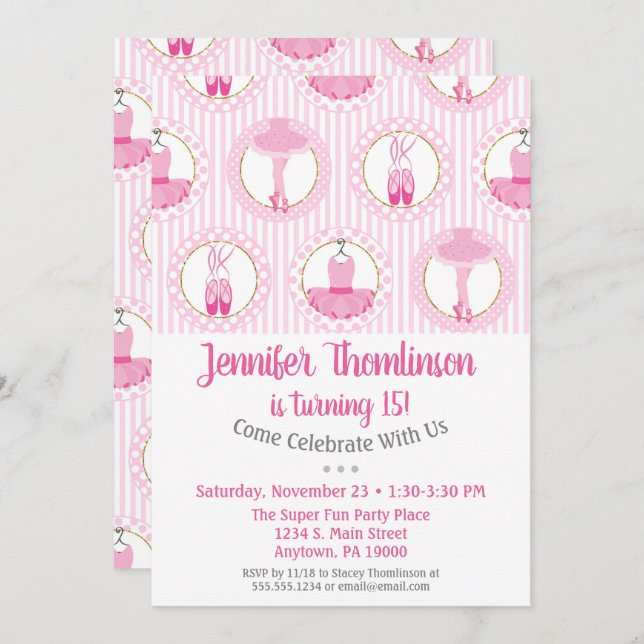 Ballet Invitation Anniversaire Danseur Ballerina R (Devant / Derrière)