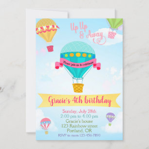 Ballon à air chaud, invitation garçon fille fête