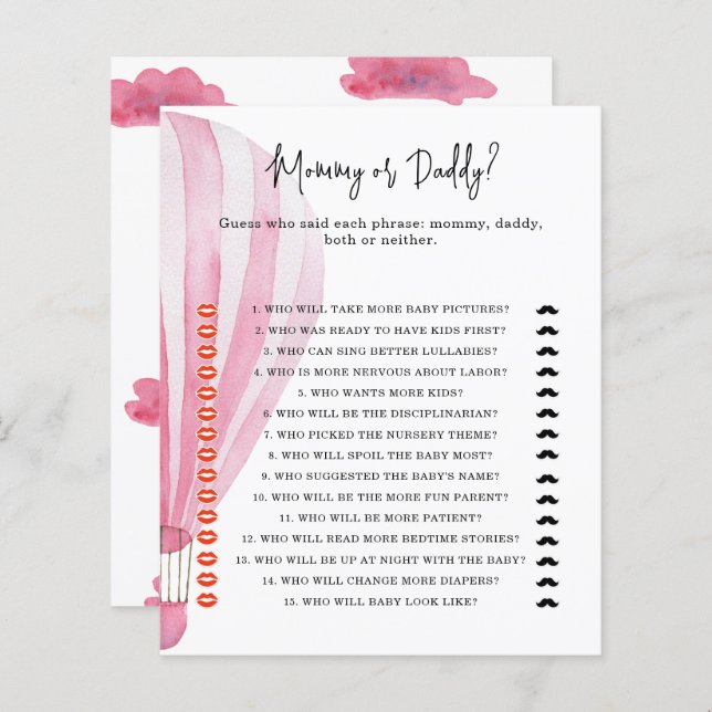 Ballon à air chaud - jeu de baby shower maman ou p (Devant / Derrière)