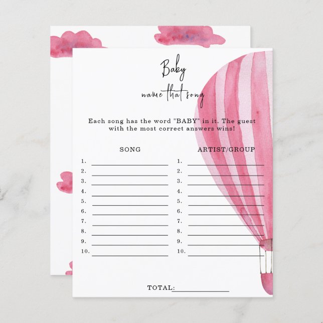 Ballon à air chaud - Nommez cette chanson jeu de b (Devant / Derrière)