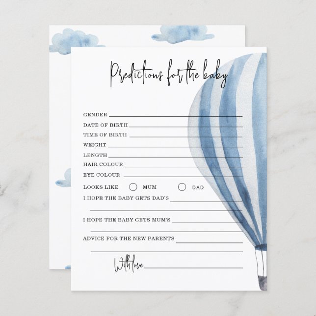 Ballon à air chaud - prédictions et conseils bébé (Devant / Derrière)