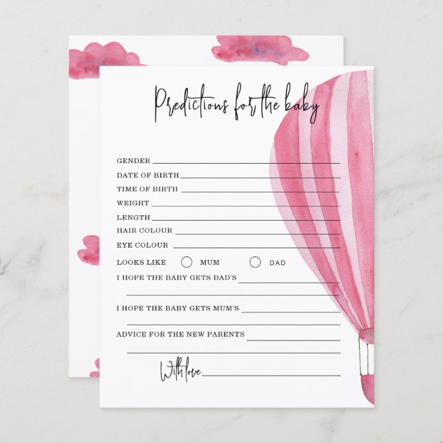 Ballon à air chaud - prédictions et conseils bébé (Devant / Derrière)