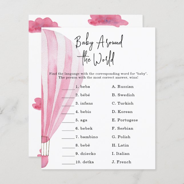 Ballon à air rose - Baby autour du monde jeu (Devant / Derrière)