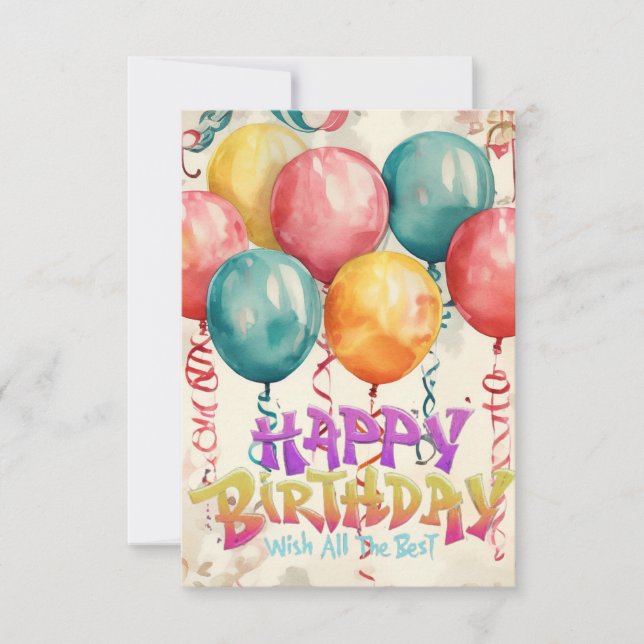 ballon d'aquarelle vintage carte d'anniversaire (Devant)