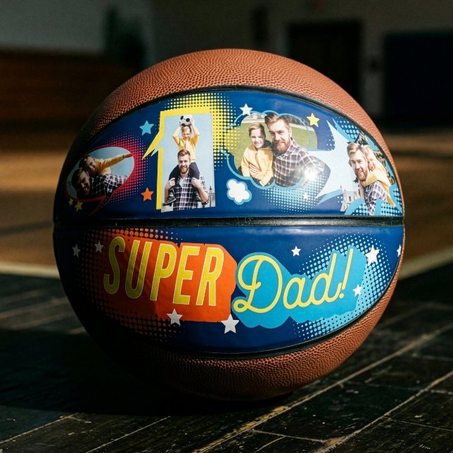 Ballon De Basket #1 Super Papa Bande dessinée Bulles personnalisées (#1 Super Dad Comic Book Bubbles Custom Four Photos Basketball)
