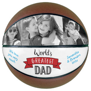 Ballon De Basket 3 Photo Bannière Rouge Plus Grand Papa du Monde Gr