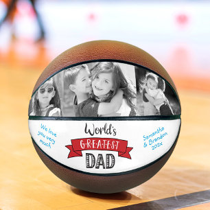 Ballon De Basket 3 Photo Bannière Rouge Plus Grand Papa du Monde Gr