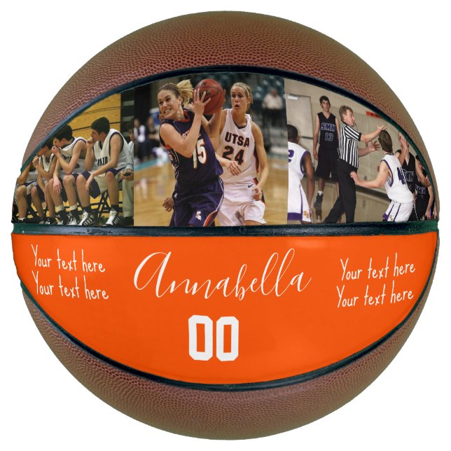 Ballon De Basket 3 Photo deux nom de message personnalisé et numéro (Devant)