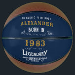 Ballon De Basket 40th Birthday Born 1983 Ajouter Nom Legend Blue Go<br><div class="desc">Conception vintage "Original Quality Legendary Inspiration" basket-ball. Ajoutez le nom et l'année souhaités dans les champs modèles pour créer un élément unique de célébration d'anniversaire. Faites équipe avec les cadeaux,  accessoires de fête et vêtements correspondants disponibles dans notre magasin www.zazzle.com/store/thecelebrationstore</div>