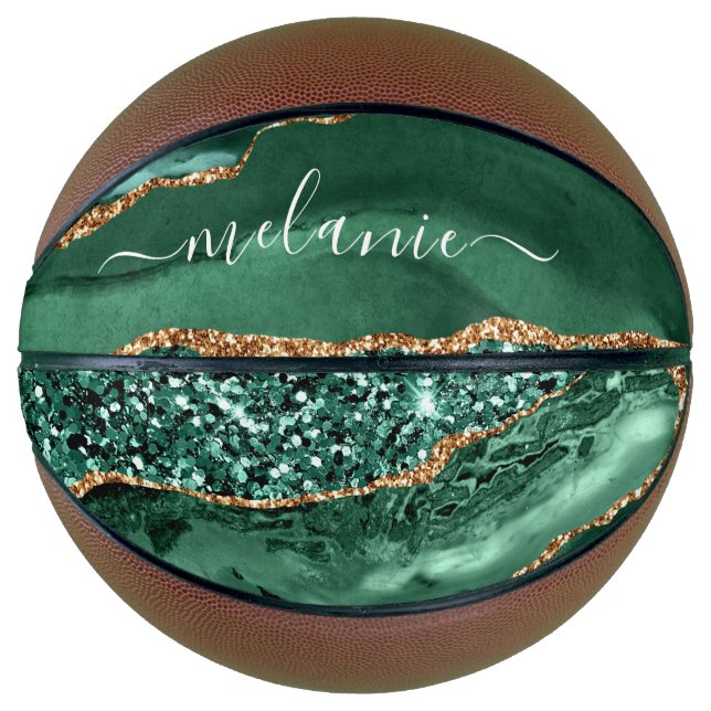 Ballon De Basket Agate Green Gold Parties scintillant Geode Marbre  (Devant)