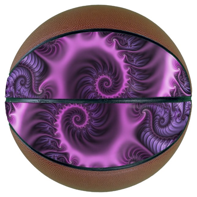 Ballon De Basket Art fractal abstrait spirale rose violet vif (Devant)