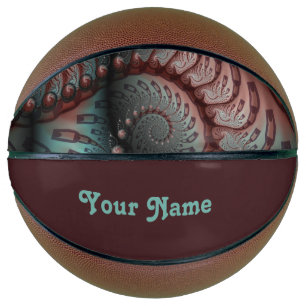 Ballon De Basket Art fractal abstrait vif fantaisie Nom Bleu Marron