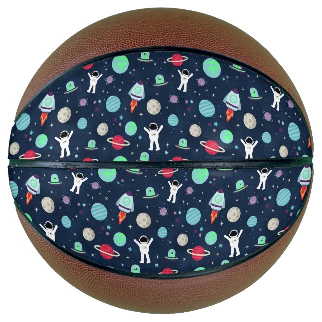 Ballon De Basket Astronautes Planètes Fusées et Aliens (Devant)
