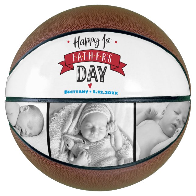 Ballon De Basket Bannière rouge Joyeux 1er Fête du Père Photo Bold  (Devant)