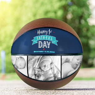 Ballon De Basket Bannière turquoise « Navy Happy 1st Father’s Day »