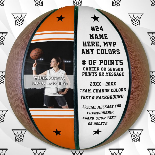 Ballon De Basket Basket-ball avec photo dessus. Basketball Senior, (Photo Basketball with Basketball Stats. Basketball awards or senior night basketball ideas. Orange.)