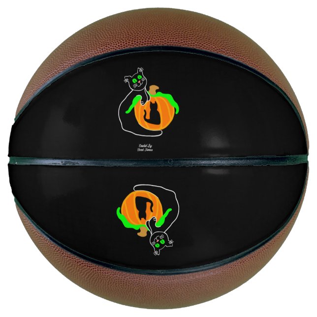 Ballon De Basket Basket-ball Citrouille de chat noir (Devant)