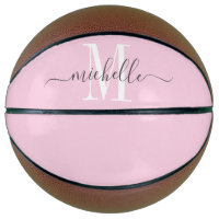 Basket-ball monogramme de fille rose personnalisée