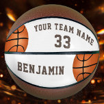 Ballon De Basket Basket-ball personnalisé avec nom Numéro d'équipe<br><div class="desc">This custom and personalized basketball is a perfect venin for basketball players, teamames, coaches, your friends and family. Personalize it with your team name, number and your name. The design has two basket-ball on the left and the right side. A great keepsake to remember your favorite sport. To customize the...</div>
