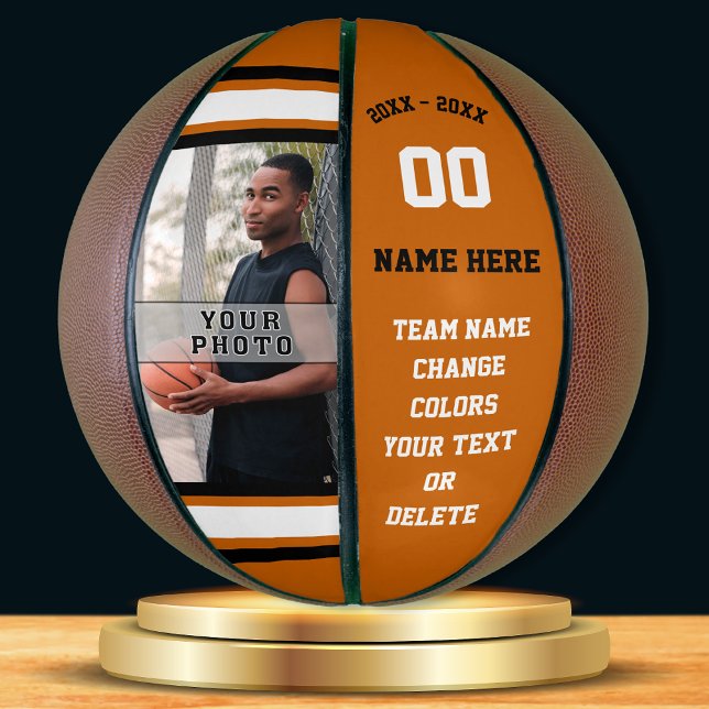 Ballon De Basket Basket-ball personnalisé orange, blanc, noir (Senior basketball player gift ideas. Personalised, Photo Basketball. Black, White, Orange Basketball)