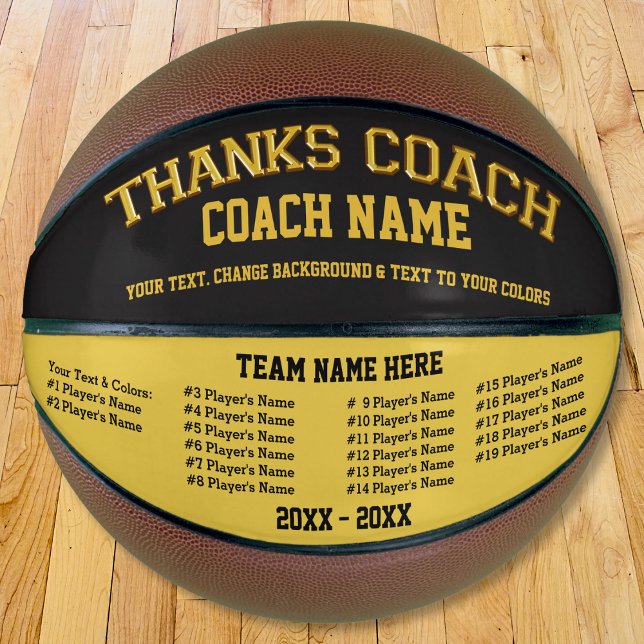Ballon De Basket Basket-ball personnalisé, Tous les joueurs, Noms d (Personalized Basketball for Coach, with all basketball players names. Coach Basketball. Black, Gold.)