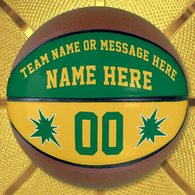 Ballon De Basket Basket-ball personnalisé, vert et or (Personalized Basketball Ball. Green and Gold Basketball. Basketball team gifts. Custom Basketball.)