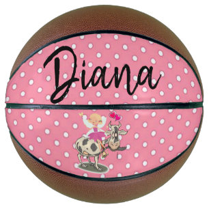 Ballon De Basket Basket-ball Pink Polk a dot Coeurs roses de vache