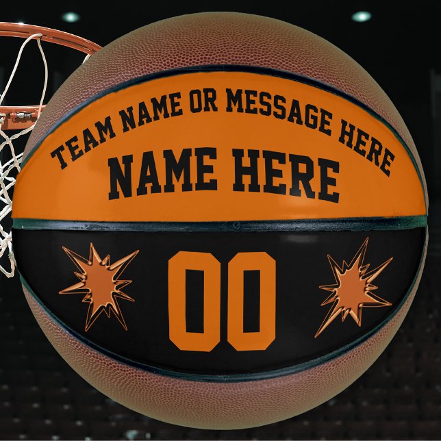 Ballon De Basket Basket-ball sur mesure orange et noir pleine taill (Christmas gift for a basketball player. Personalized basketball gifts for seniors. Orange and Black.)
