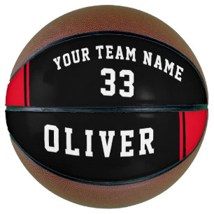 Ballon De Basket Basketball noir et rouge avec nom de numéro d'équi