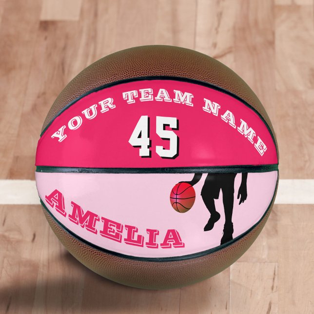 Ballon De Basket Basketball Rose avec Nom d'Équipe et Numéro (Créateur téléchargé)