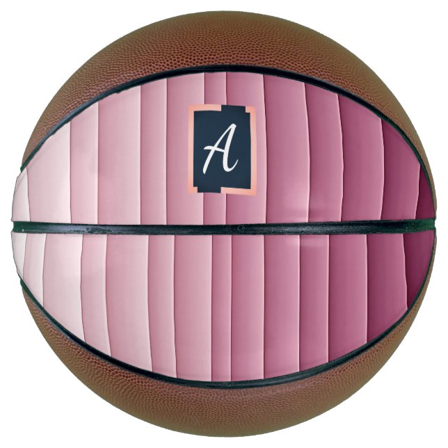 Ballon De Basket Basketball Vertical à dégradé rose avec monogramme (Devant)
