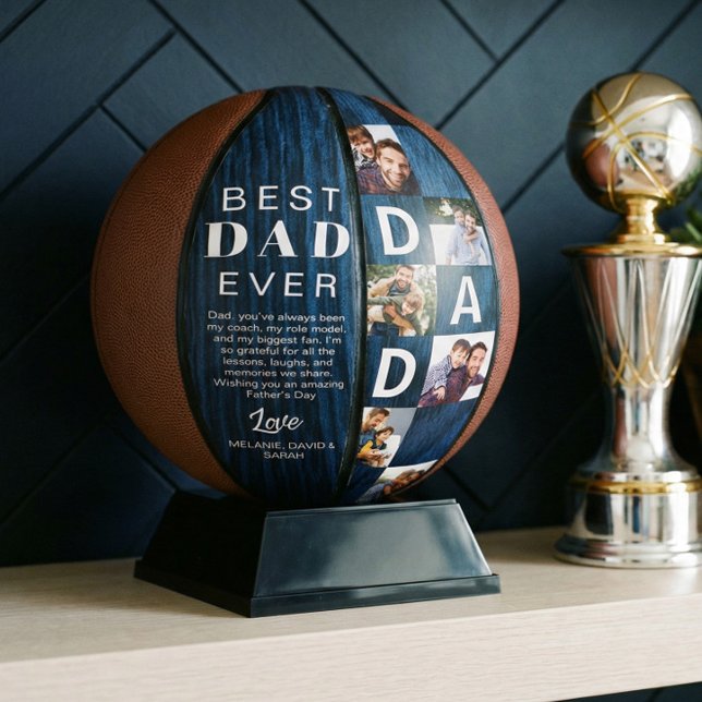 Ballon De Basket Best Dad Ever Photo Collage Woodgrain Personalize  (Best Dad Ever Photo Collage Woodgrain Personalize Basketball)