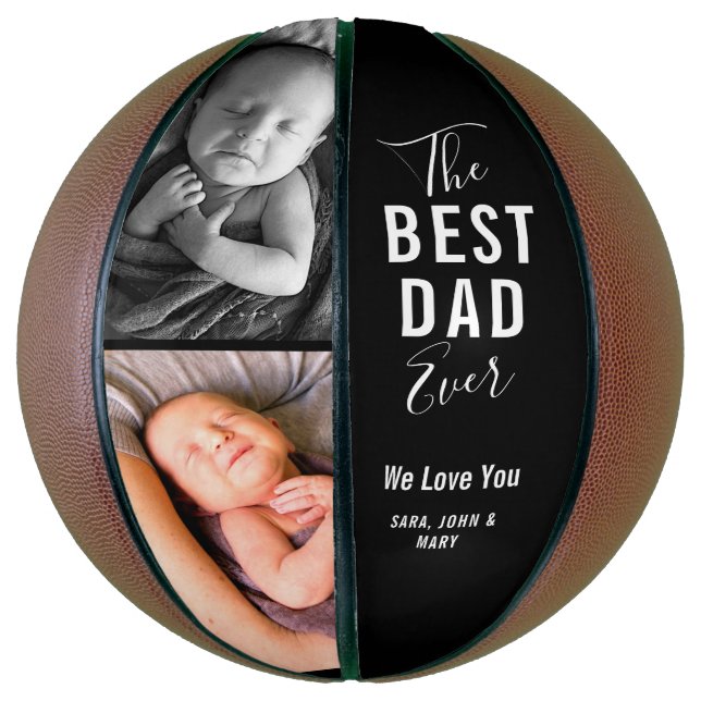 Ballon De Basket Best Papa Ever Black 2 Photo Modern Name Script (Vertical)