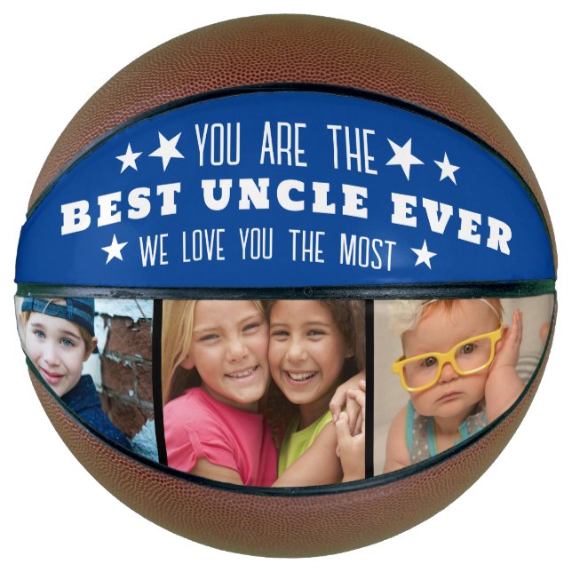 Ballon De Basket Best Uncle Ever We Love You 3 Photo Collage Bleu (Devant)
