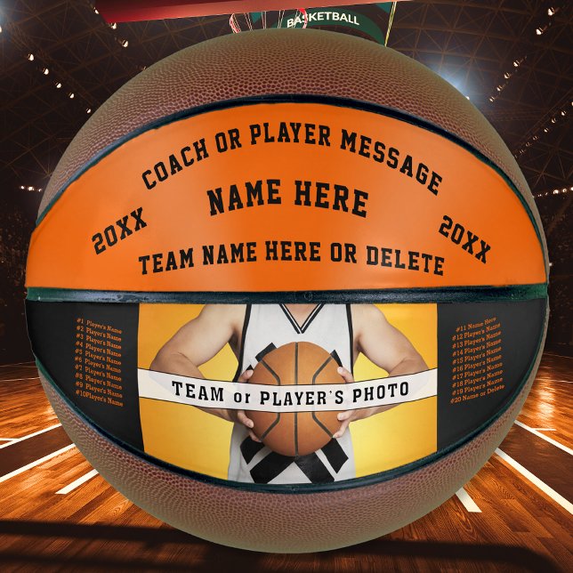 Ballon De Basket Black Orange, Basket-ball personnalisé pour entraî (Orange, Black, Photo Basketball. Basketball gifts for seniors. Personalized basketball coach gifts.)
