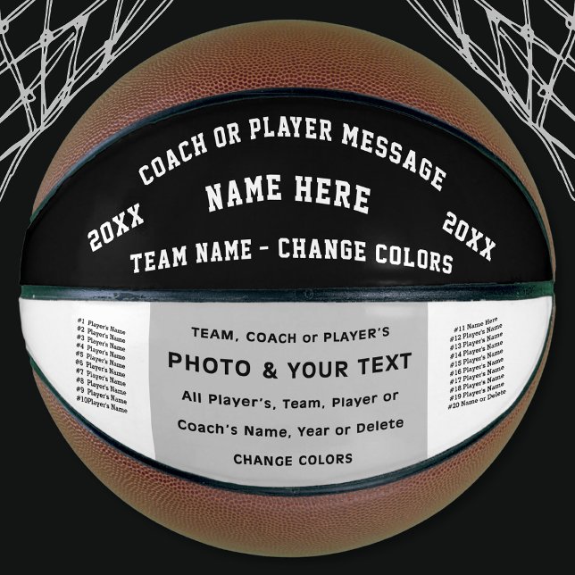 Ballon De Basket Black White Photo Custom Made Basket-ball pour ent (Basketball senior night gifts. Best Gifts for basketball coaches. Basketball Players Names. Photo)