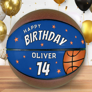Ballon De Basket Blue moderne Joyeux Anniversaire Stars Keepsaké