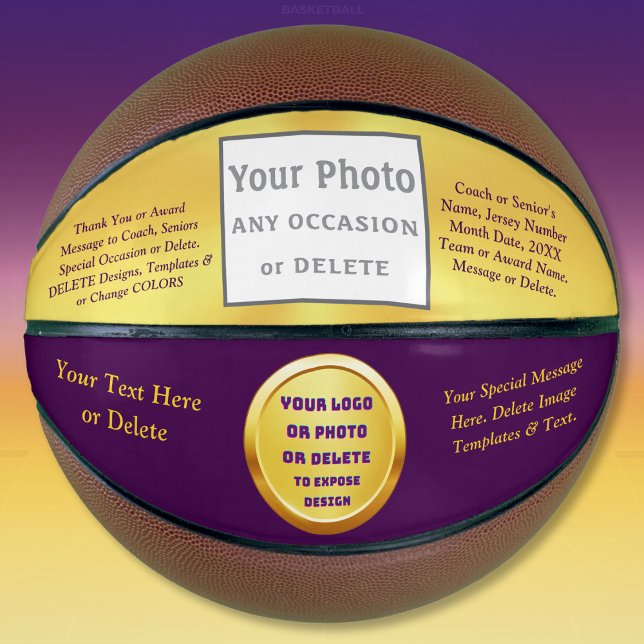Ballon De Basket Boulettes personnalisées avec LOGO, PHOTO ou Delet (Custom Basketball with Logo. Senior night ideas for basketball. Gifts for basketball coaches. Gold. )