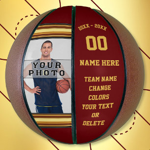 Ballon De Basket Burgundy et Gold Basketball Votre photo, Texte