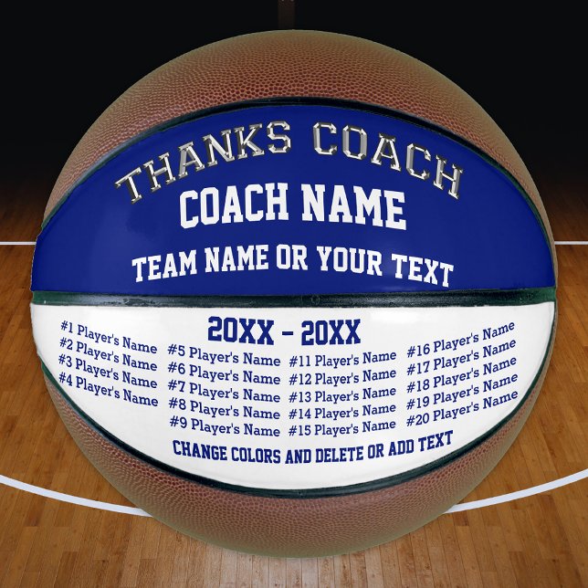 Ballon De Basket Cadeaux De Basket-Ball, Basket-Ball Personnalisé (Blue and White, BEST BASKETBALL COACH GIFTS. PHOTO and Personalized Basketballs. All Player's Names.)