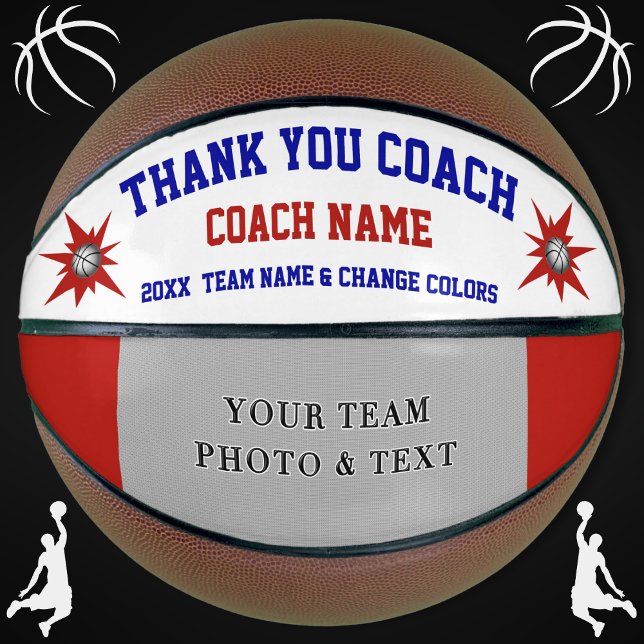Ballon De Basket Cadeaux d'entraîneurs de basketball blanc et bleu  (Red White Blue Basketball. Custom Basketball. Basketball with Picture. Gifts for Basketball Seniors.)