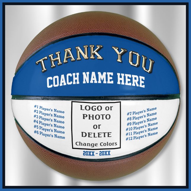 Ballon De Basket Cadeaux pour entraîneurs Basketball. Logo, Photo,  (Coach appreciation gift ideas. Personalized basketball for coach with all player's name, photo.)