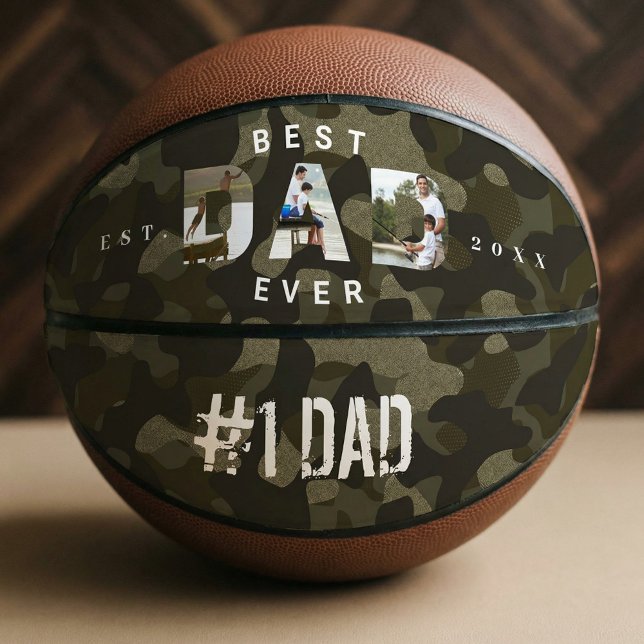 Ballon De Basket Cadre photo DAD Camouflage vert Motif #1 DAD (Number 1 Best Dad Ever Basketball)