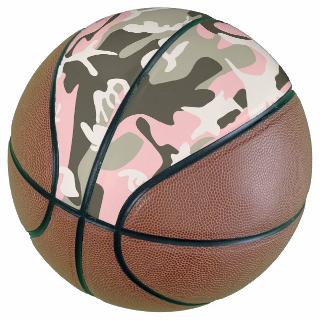 Ballon De Basket Camouflage rose et vert, Militaire, Armée (Incliné)