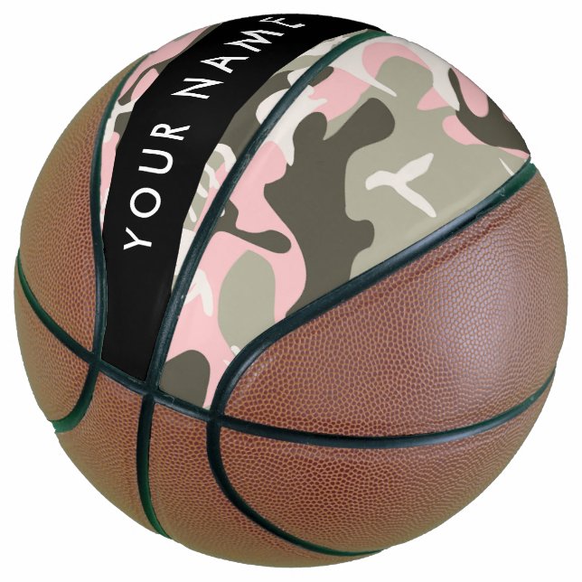 Ballon De Basket Camouflage rose et vert Votre nom Personnalisez (Incliné)