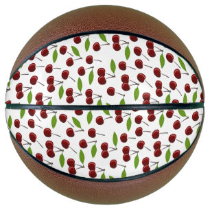 Ballon De Basket Cerise Rouge, Motif De Cerises, Feuilles, Fruits