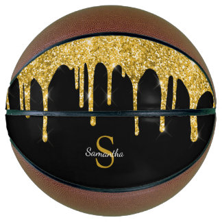 Ballon De Basket Chic Gouttes de Paillettes en Or Monogramme Noir