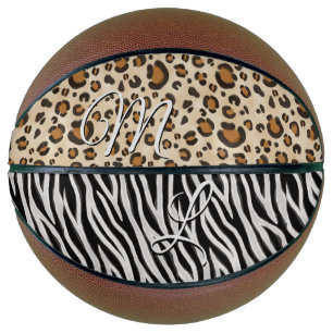 Ballon De Basket Chic Zebra Leopard Poster de animal Initiales de f