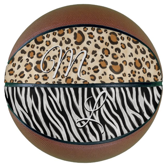 Ballon De Basket Chic Zebra Leopard Poster de animal Initiales de f (Devant)