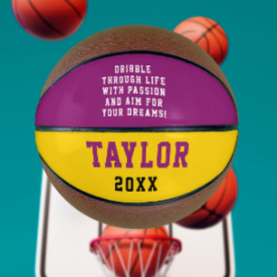 Ballon De Basket Cool Purple Et Jaune Motivation Joueur Gras Typo